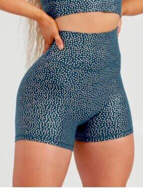 Buffbunny Collection Nile/Gold teal Rosa shorts 4" XL metallic foil high rise